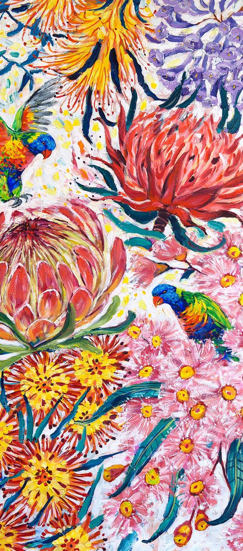 Rainbow Lorikeets in Flowers by Irina Redine