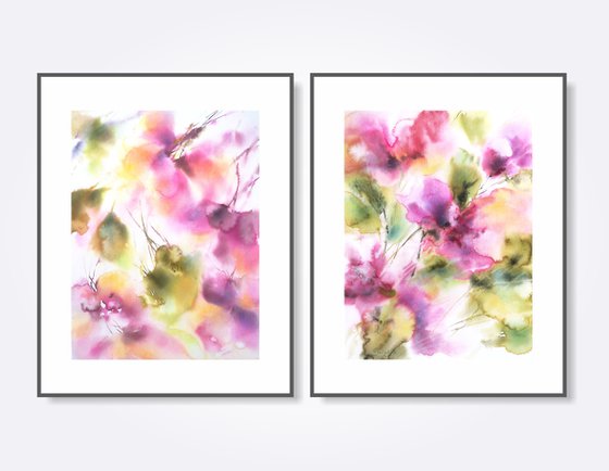 Diptych with pink abstract flowers