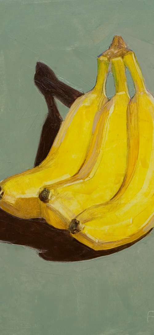 gift for food lovers: modern still life of bananas on a grey background by Olivier Payeur