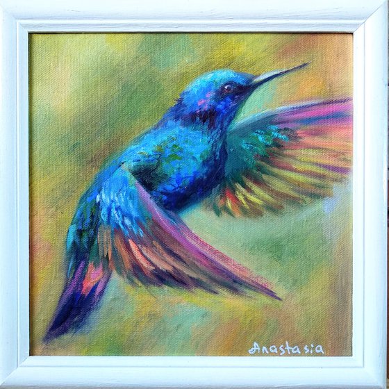 Hummingbird Framed and Ready to Hang Painting of Birds  Animal Art Wildlife Nature