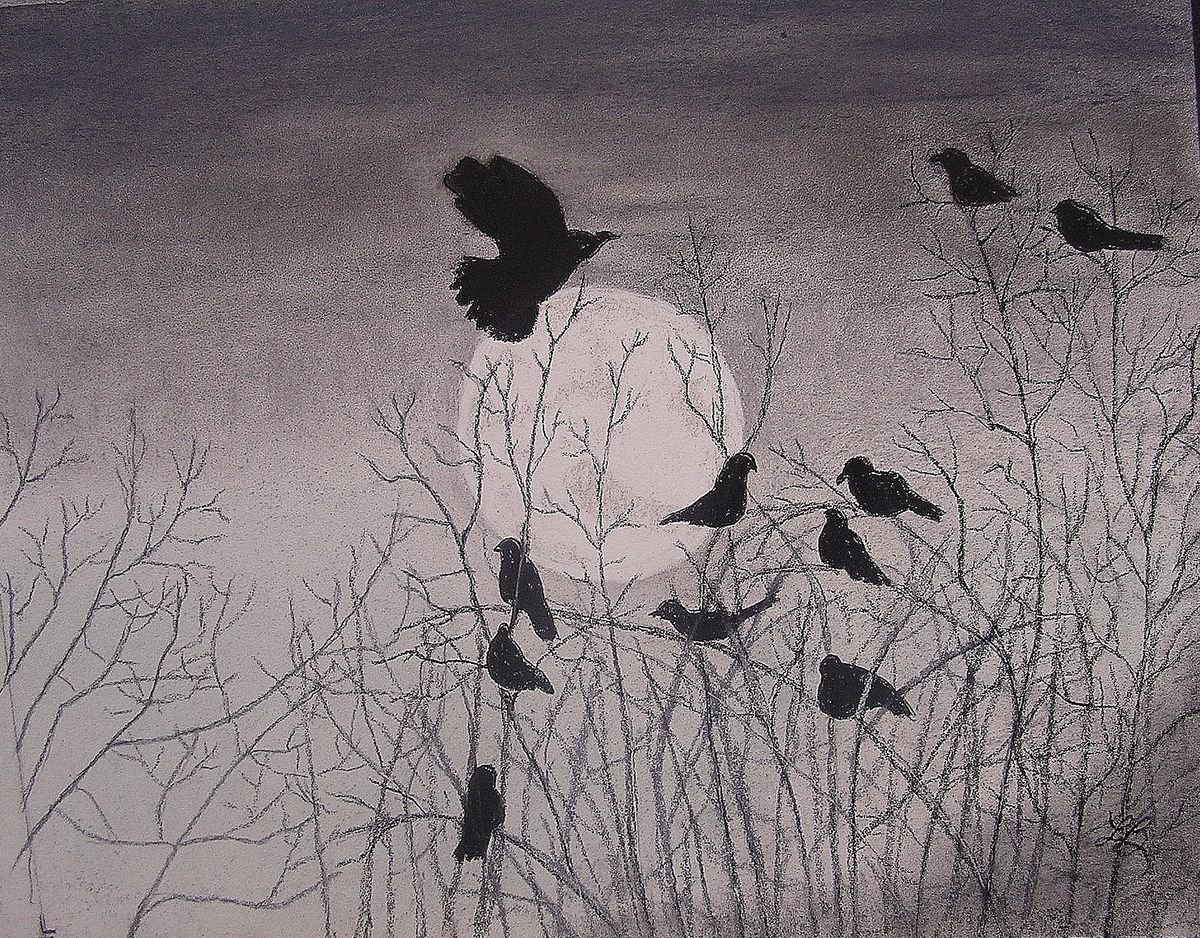 Blackbirds on a Winter Day by Linda Burnett