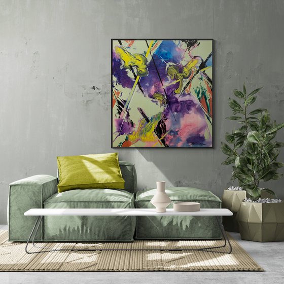 Abstract painting - "Light green fog" - Abstraction - Geometric - Space abstract - Big painting - Bright abstract