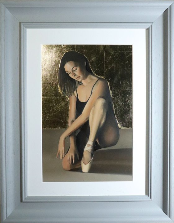 Portrait of a Dancer, 24K Gold Leaf Background, Ballet Painting, Ballerina, Framed Dancer Painting