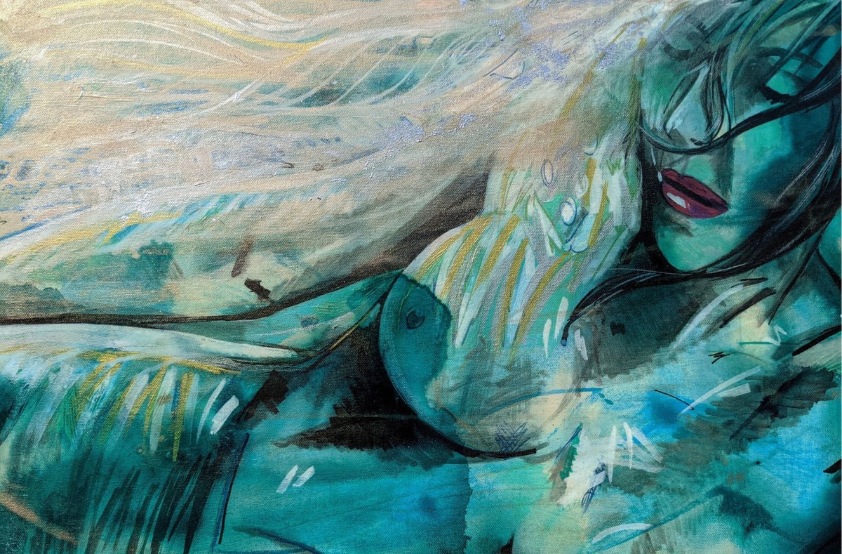 Organic Portrait Acrylic Painting By Dianne Bowell, 30 X 20, Music Of The Waves, Original Artwork