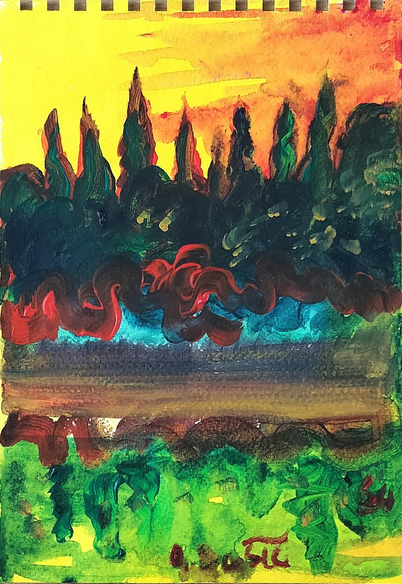 Expressive Landscape Painting By Aleksandar Basic, 8 X 11, Landscape 3, Original Artwork