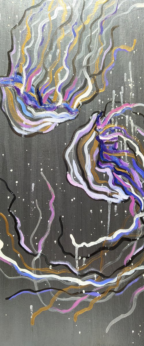 Dance in the ocean - acrylic painting, jellyfish, jellyfish painting, oil painting, animals, life of jellyfish, sea, ocean by Anastasia Kozorez