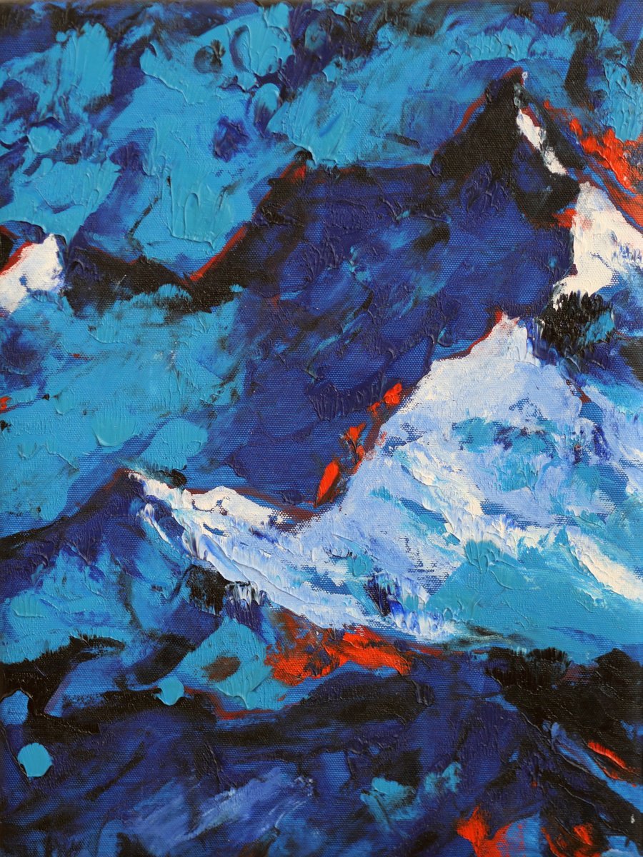 Expressive Landscape Oil Painting By Alfia Koral, 12 X 16, Frozen Peaks Of Dust, Original Artwork