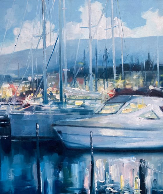 "Yachts"original oil painting by Artem Grunyka