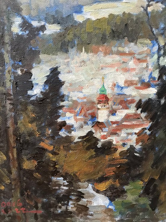 Original Oil Painting Wall Art Signed unframed Hand Made Jixiang Dong Canvas 25cm × 20cm Landscape Black Forest In Winter Germany Small Impressionism Impasto