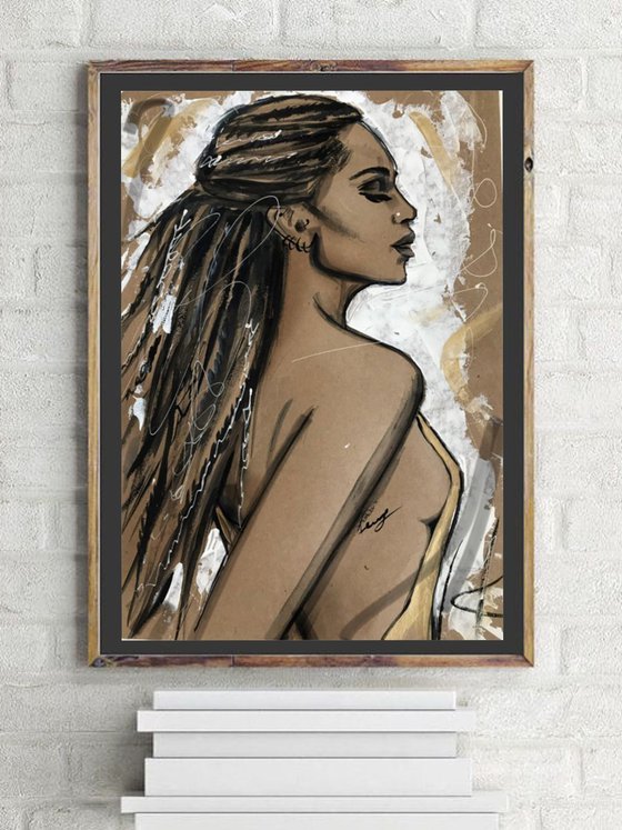 Original acrylic/ink painting african beauty Zoe
