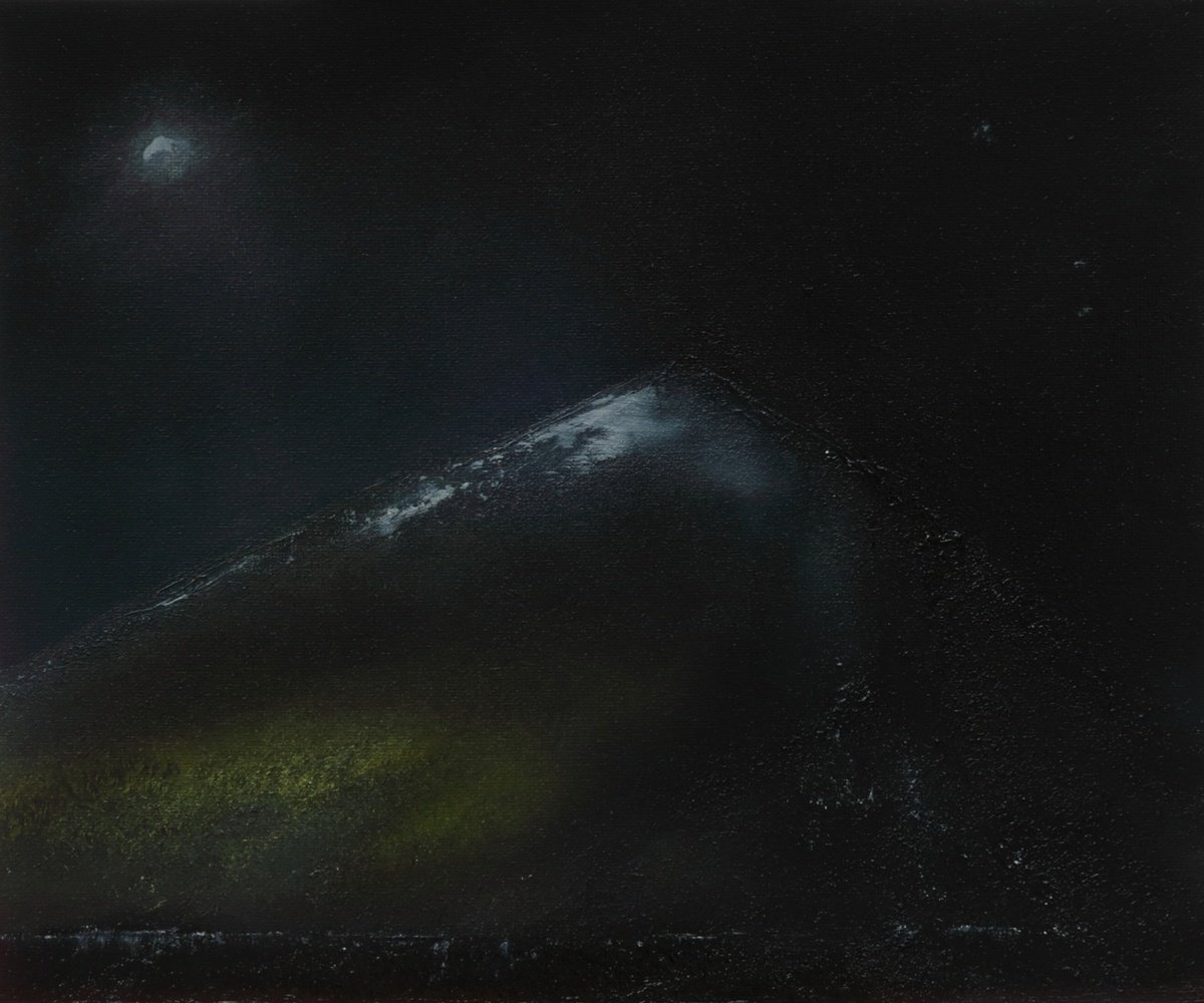 Landscape Oil Painting By Howard Sills, 12 X 10, Moonlight Over The Fjord, Original Artwork