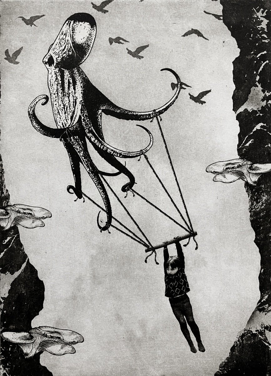 Surrealistic Portrait Etchings & Engravings By Jaco Putker, 7 X 9, The Girl And The Octopus, Original Artwork