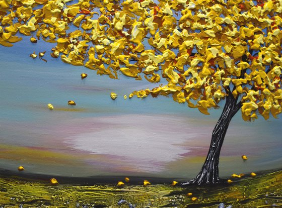 I keep my leaves - Original Textured Fall Tree Painting