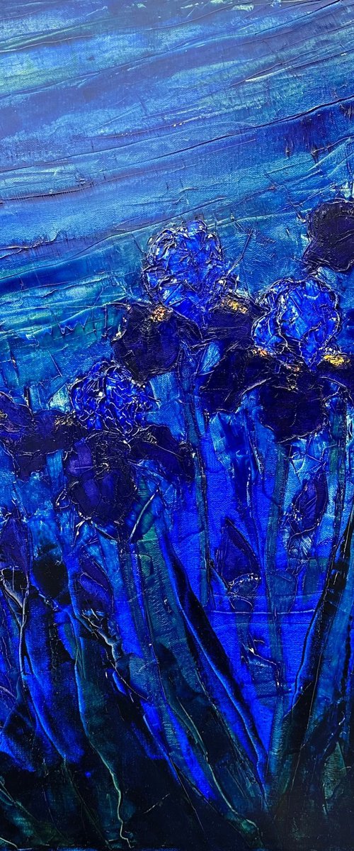 Irises at Night 80×80cm by Tigran Mamikonyan