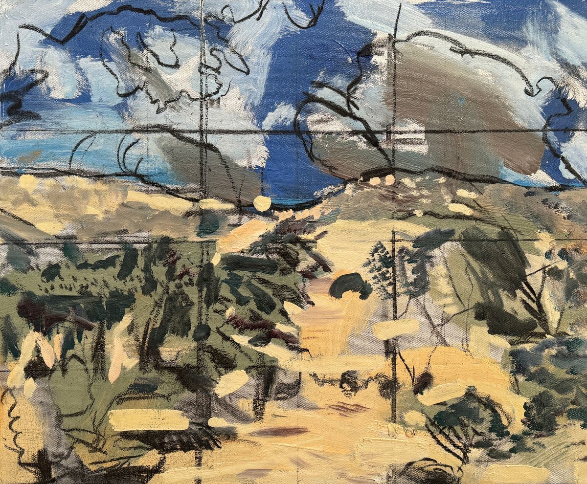 Expressive Landscape Oil Painting By Darren Jekel, 24 X 20, Harbin View On Aluminum Enamel, Original Artwork