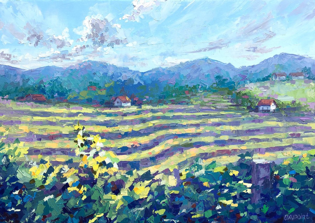 Impressionistic Landscape Oil Painting By Oxypoint, 28 X 20", "The Vineyards Of Haloze", Original Artwork