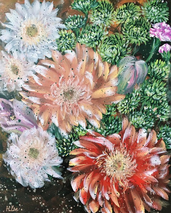 Love is a flower we got to let it grow - Gerbera, Carnation, Pink Lily and Button Pom Green chrysanthemum