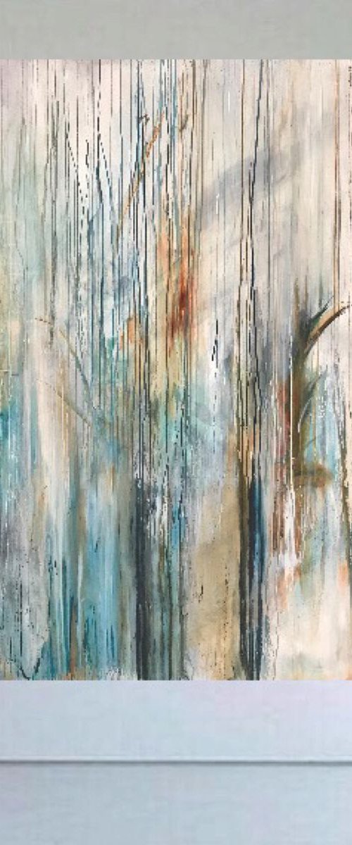 Modern interior design XXL painting, green, mint, blue, black, white, turquoise by Tiny de Bruin