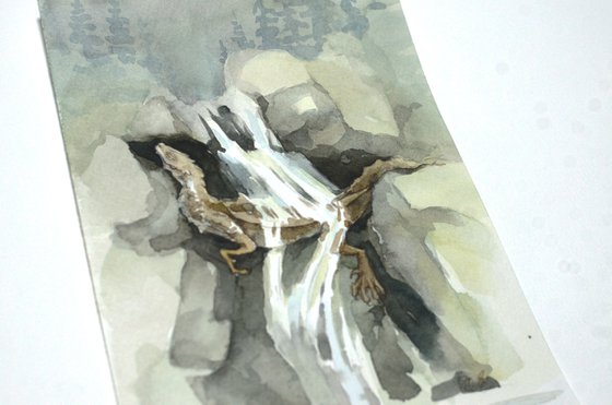 Fantasy Waterfall dragon Watercolor sketch Nature guardian