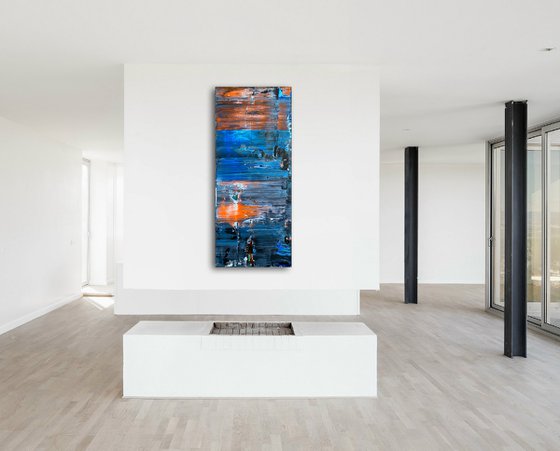 "Tower Of Ghosts" - FREE USA SHIPPING - Original PMS Abstract Acrylic Painting On Reclaimed, Upcycled Wood - 20" x 48"