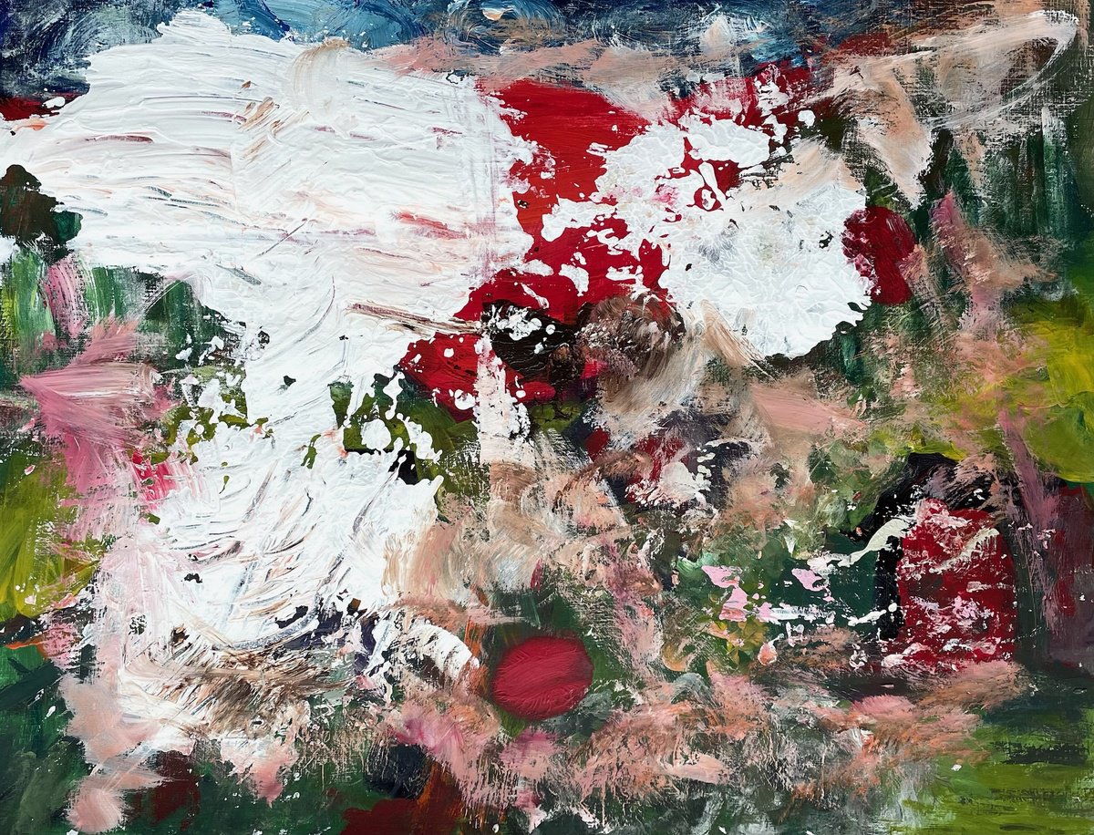 Organic Abstract Acrylic Painting By Christel Haag, 24 X 19, The Visit, Original Artwork