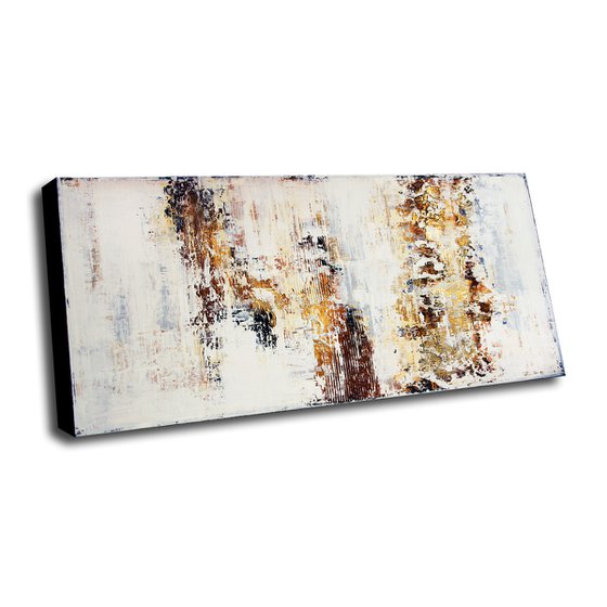 DESERT SUN * 63" x 31.5" * ABSTRACT TEXTURED ARTWORK ON CANVAS * WHITE * GOLD