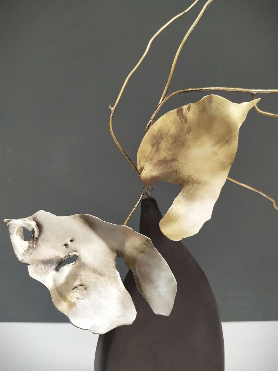 Impressionistic Botanical Bronze Sculpture By Anna Andreadi, 19 X 15, Refuge Of Leaves, Original Artwork