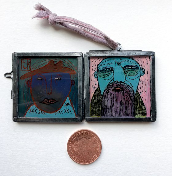 Double sided miniature painting, FACES #3