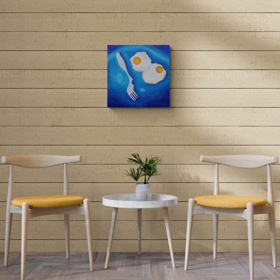 Still life with baked eggs