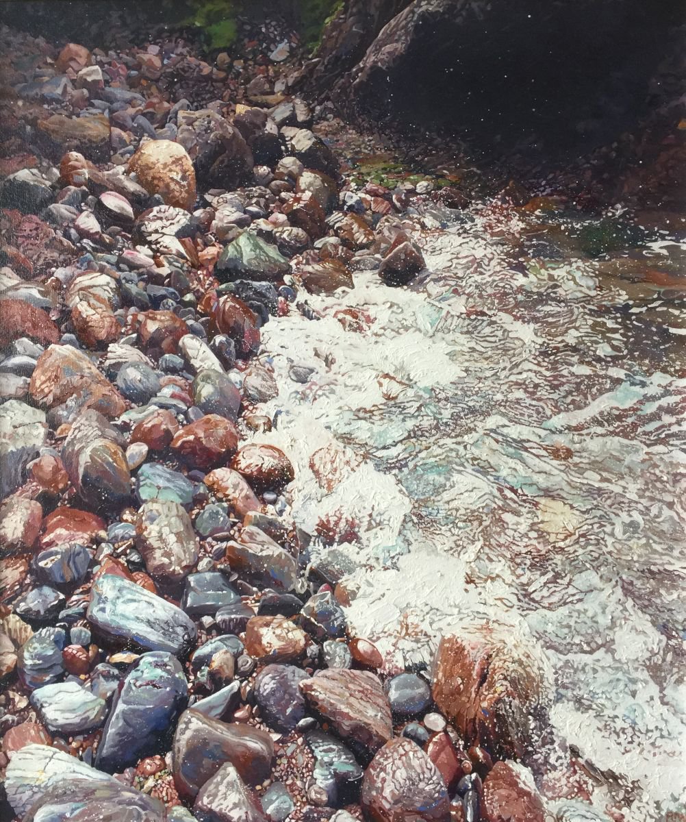 Serpentine rocks revealed by the tide by Paul Williams