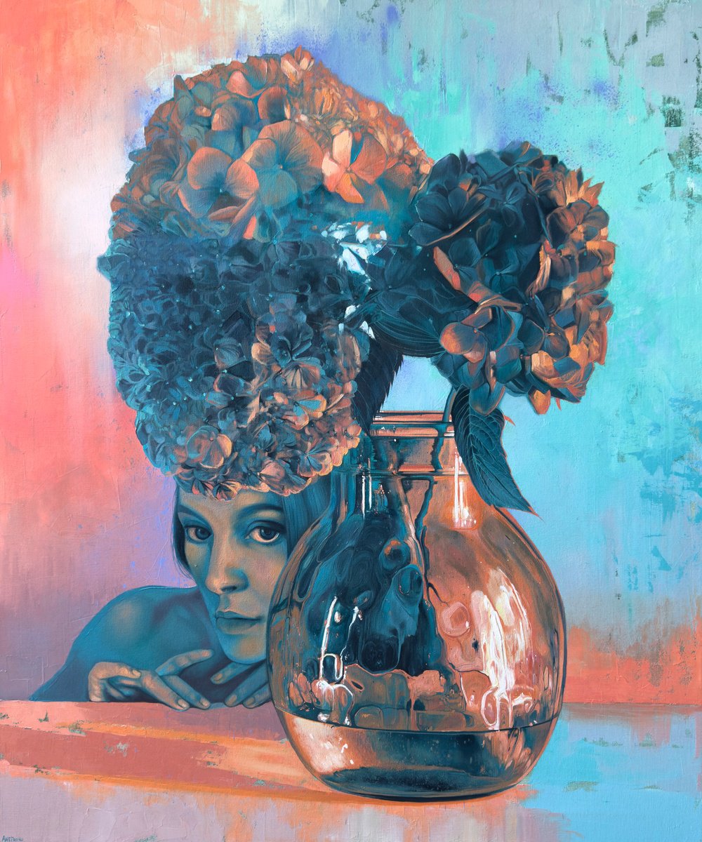 Impressionistic Portrait Oil Painting By Anastasia Parfilo, 39 X 43, She In Neon Light, Original Artwork