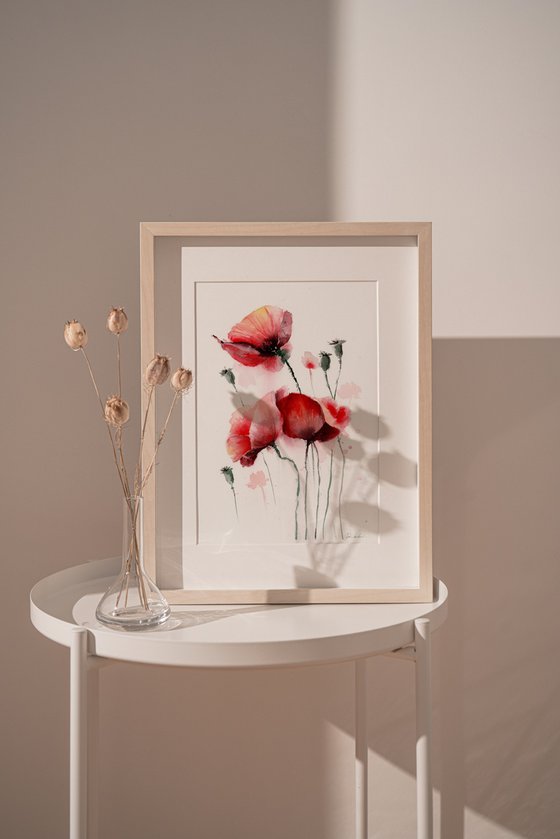 Watercolor poppy bouquet