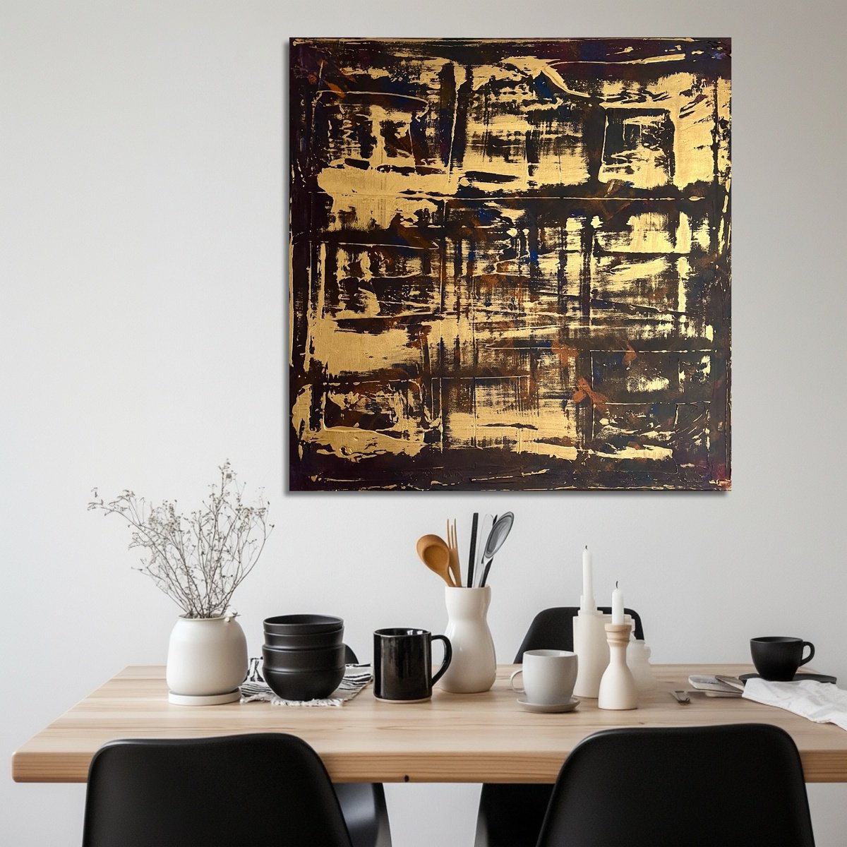 Abstract Acrylic Painting By Exclusive Arts, 28 X 28, Gold Leaf 70X70X2 Cm, Original Artwork