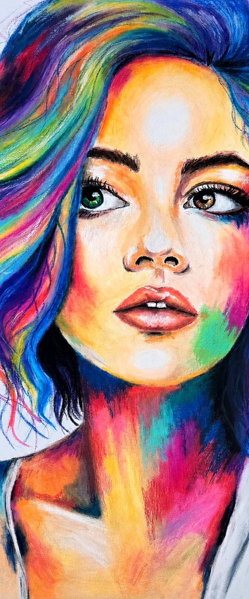 Prism Gaze - Rainbow Woman Portrait by Helga Wild