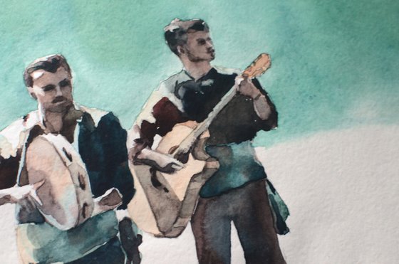Italian musicians in watercolors, Music on the street