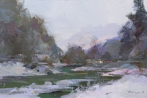 Small oil winter painting - Winter Song by Yuri Pysar