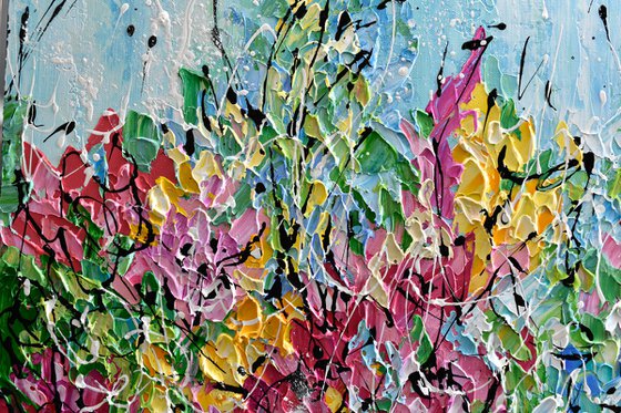 Colorful Garden - Abstract Floral Painting, Textured Landscape Art, Palette Knife Flower Meadow Wall Art