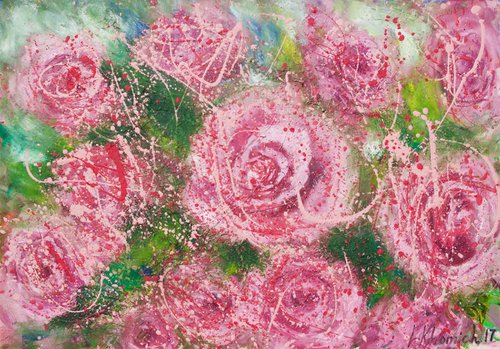 Flowers Painting 70x100cm.Sale! Abstract Art by Leo Khomich