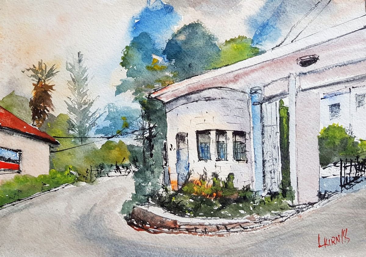 Impressionistic Cityscapes Watercolour By Leonid Kirnus, 11 X 8", Rotonda, Original Artwork