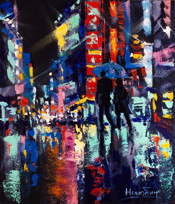 Abstract cityscape .A walk in the night city