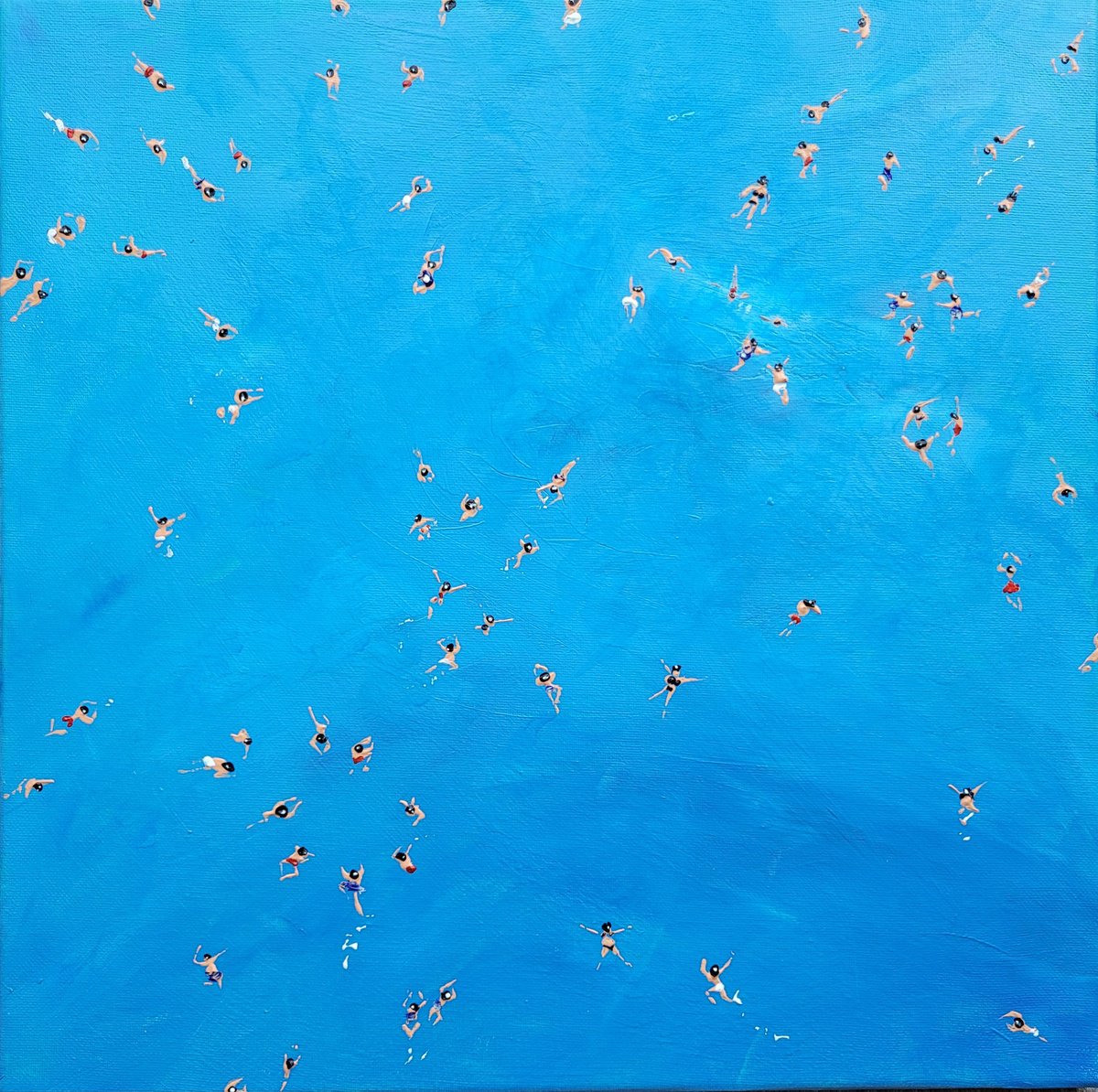 Portrait Acrylic Painting By Kathrin Floge, 16 X 16", Summer Swimming 2, Original Artwork