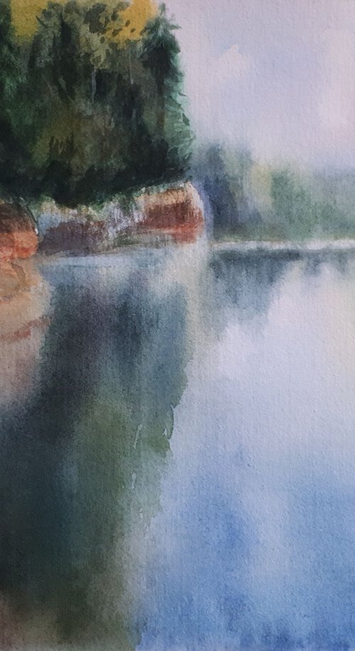 Riverbed / ORIGINAL WATERCOLOR PAINTING by Salana Art Gallery