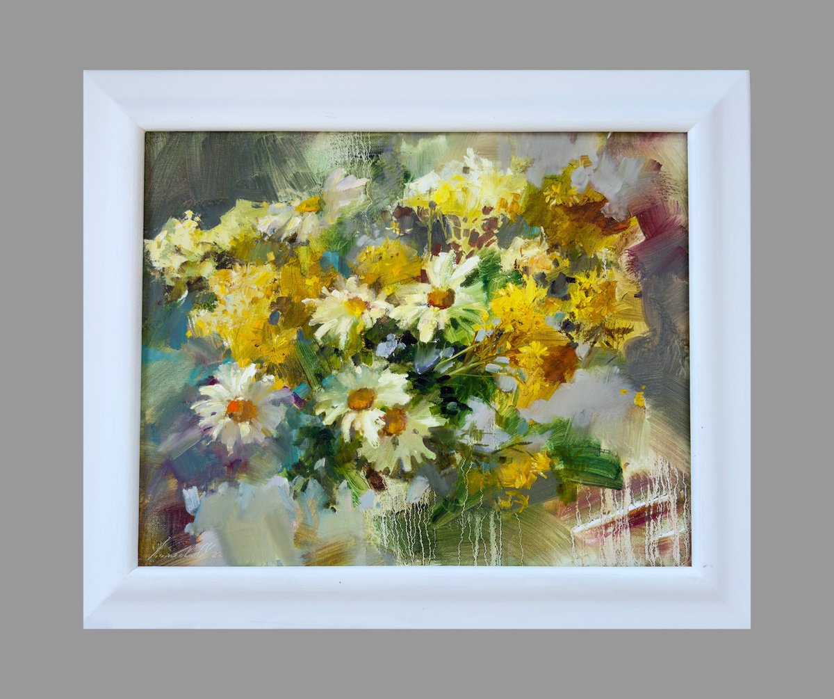 Botanical Oil Painting By Olha Laptieva, 24 X 21", Sun Color, Original Artwork