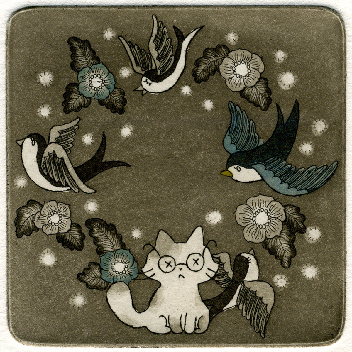 Illustrative Animal Etchings & Engravings By Saeko, 5 X 5", Life Is Too Short To Worry, Original Artwork