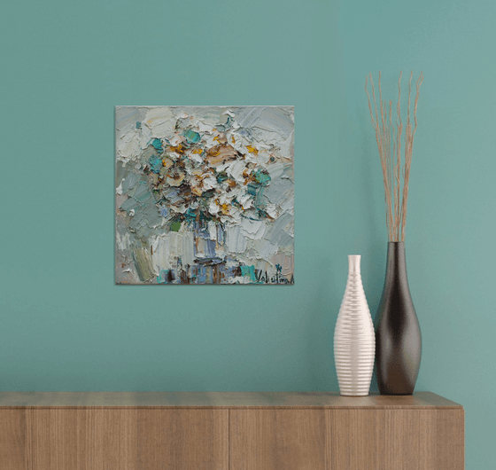 Abstract white flowers Original Oil painting