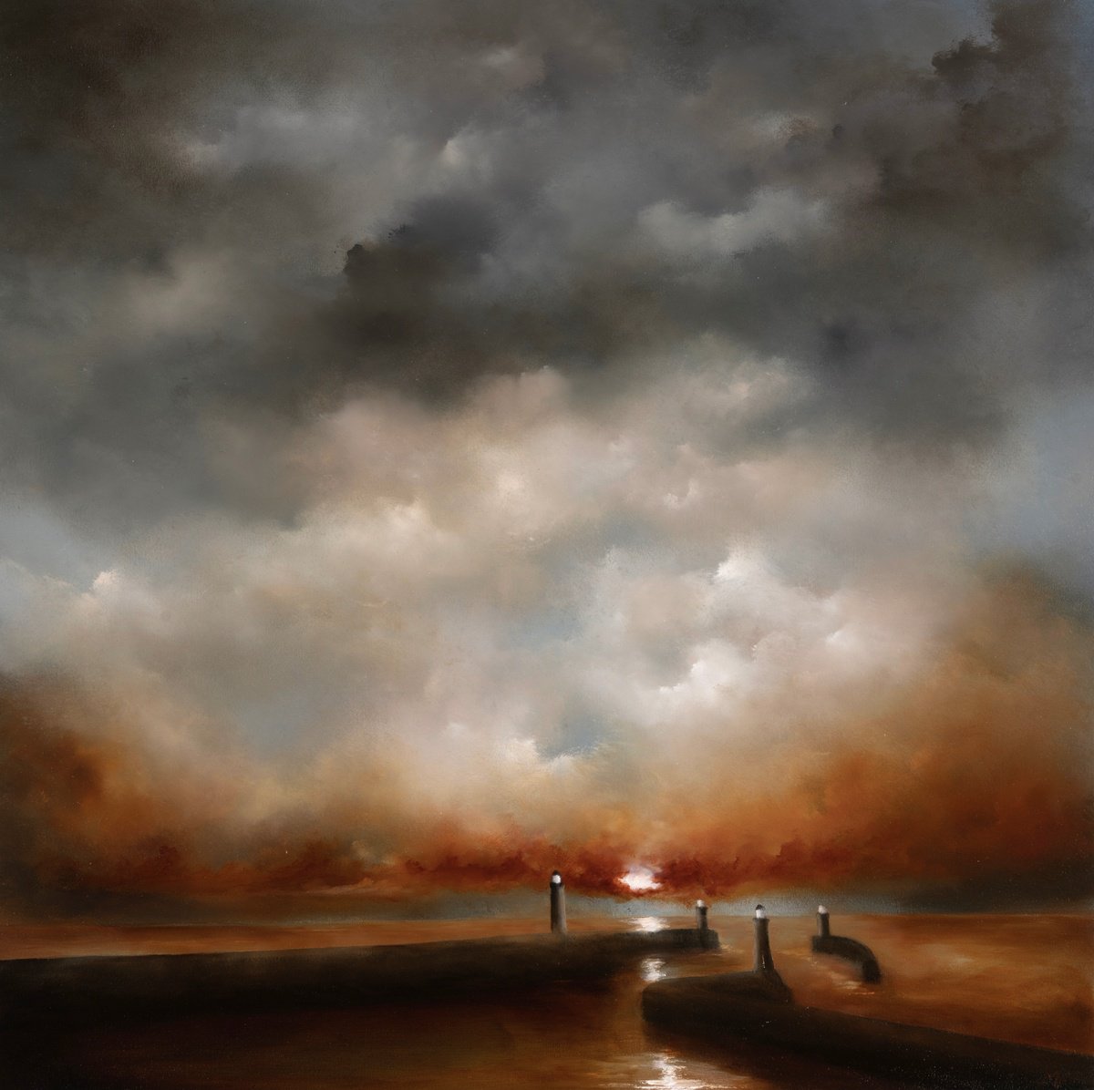 Whitby Harbour Sunset By Rolf Marriott, 25 X 25, Artwork For Sale On Artfinder