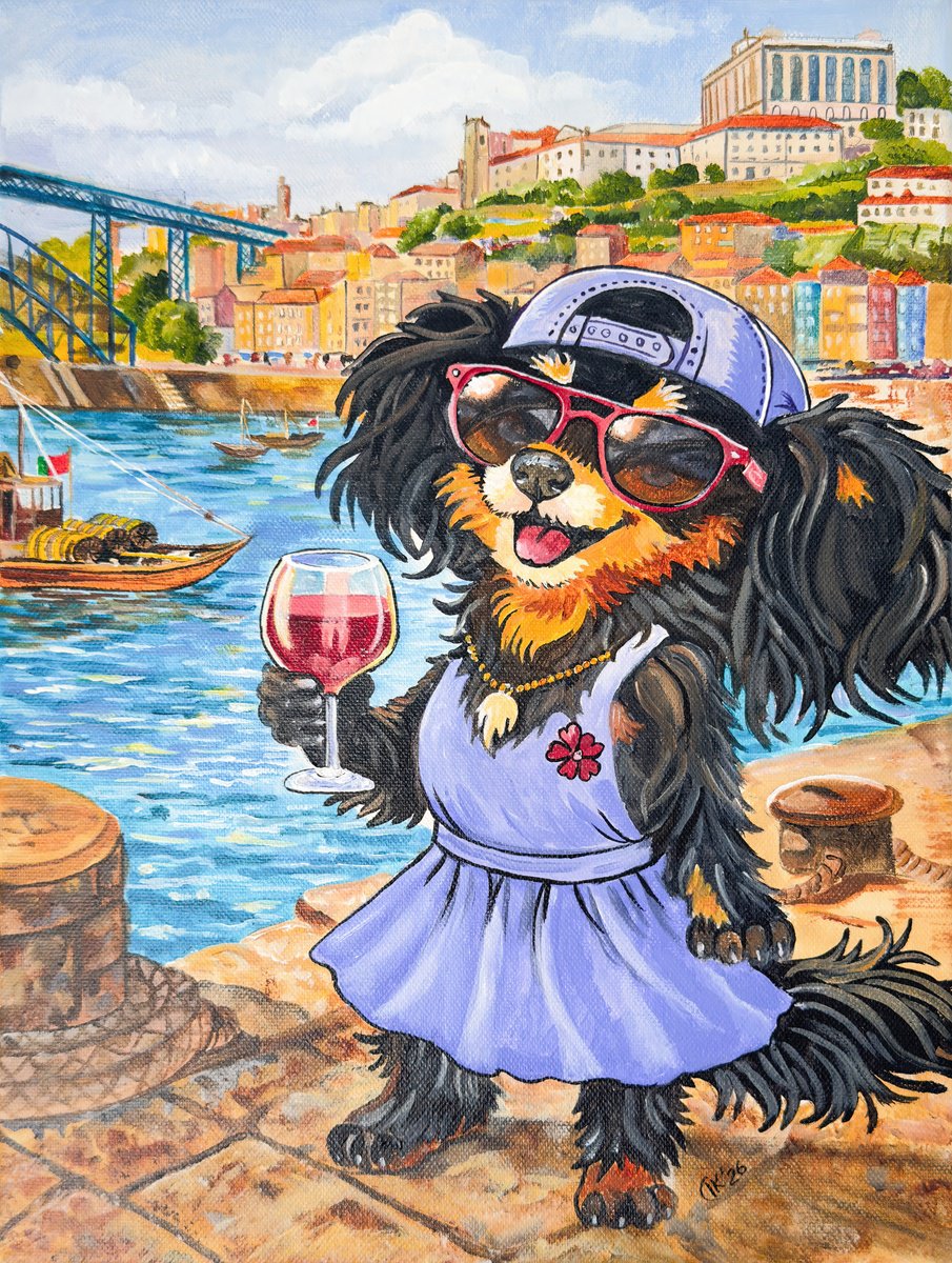 Cartoon Acrylic Painting , Bon From Lisbon: Porto Mood By Irina Kurganskaya, 12 X 16, Artwork For Sale On Artfinder