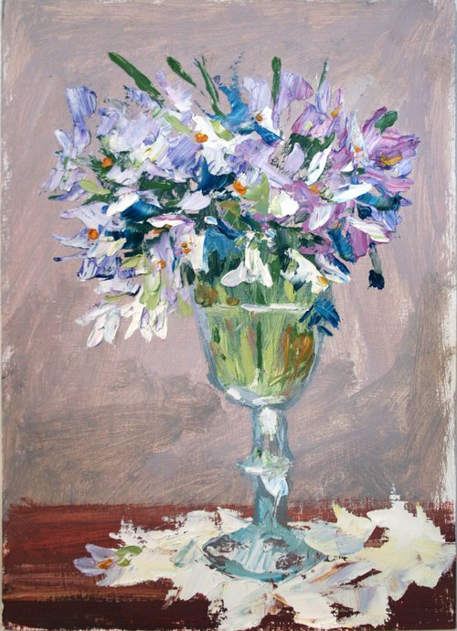 Spring bouquet. THE PICTURE IS MADE WITH A PALETTE KNIFE  /  ORIGINAL PAINTING by Salana Art Gallery