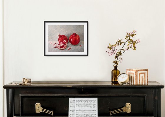 Red juicy pomegranate still life