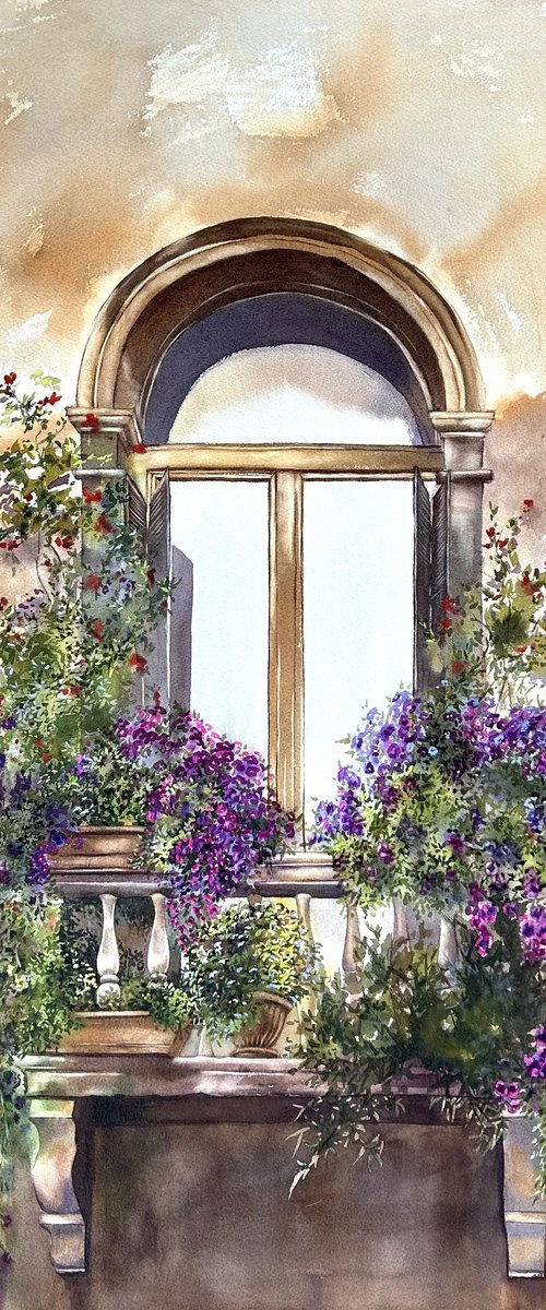 Window with flowers , Venice by Alina Karpova